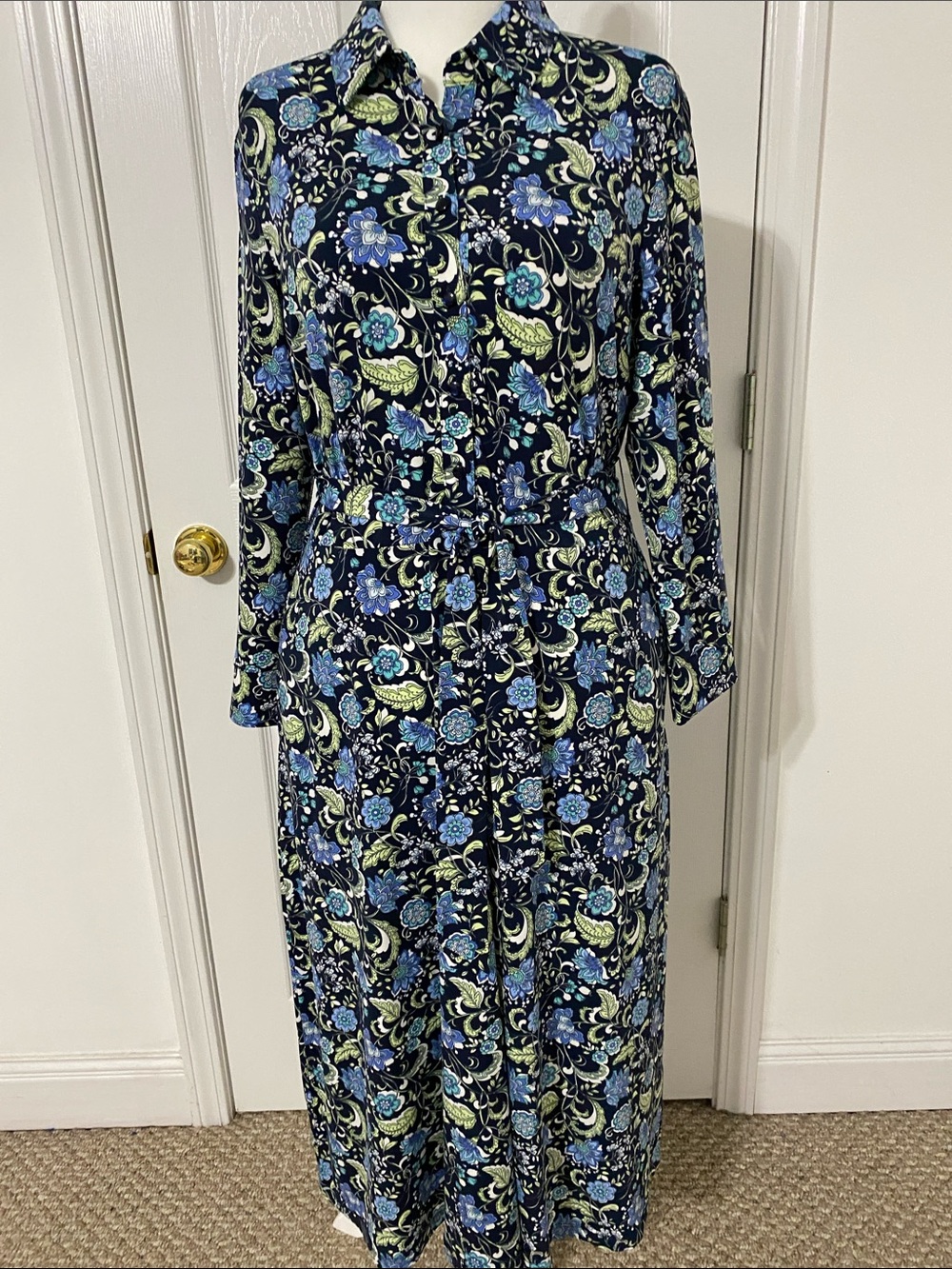 NWOT Appleseed’s Navy Jacobean Floral Knit Preppy Shirt Dress